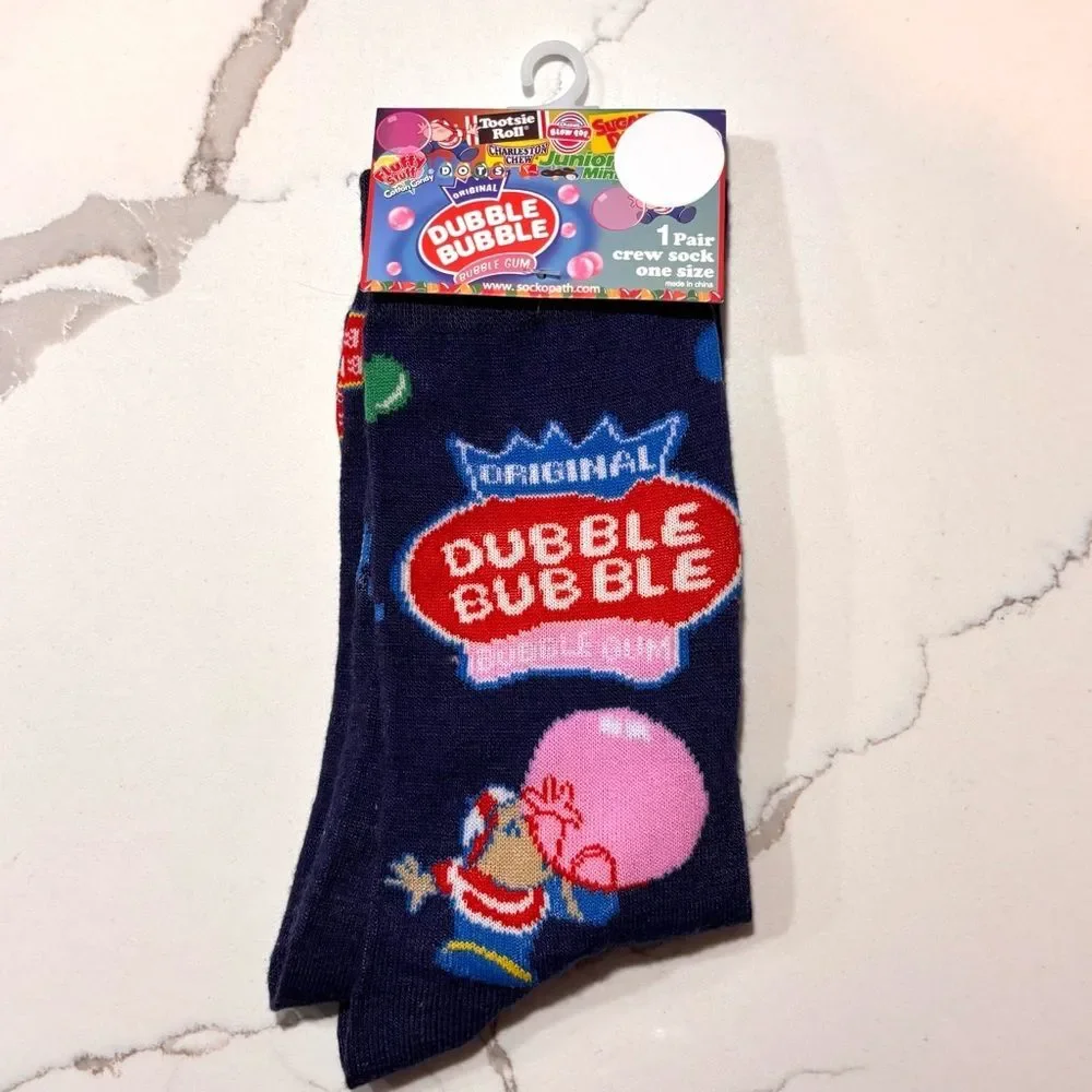 1-Pair Novelty Crew Socks Colorful Design - Sprite Double Bubble OR Tootsie Pops